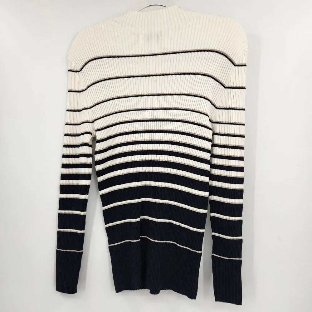 Ted Baker London Wanada Stripe Mock Neck Sweater Womens Size 6 White Metallic